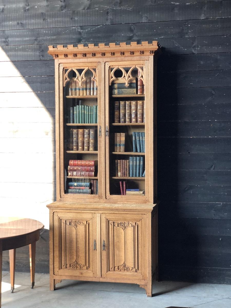 Bleached oak Gothic bookcase 